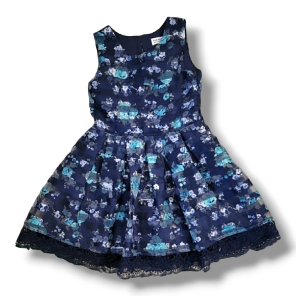 Knit Works Organza Blue Foral Skater Dress - Size 4 - Picture 1 of 3